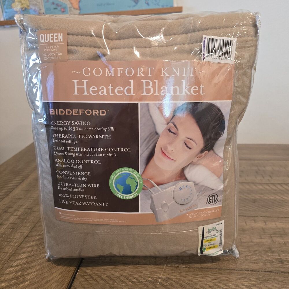 Biddeford Electric Blanket Comfort Knit Beige Soft New Analog Control 84”x90”
